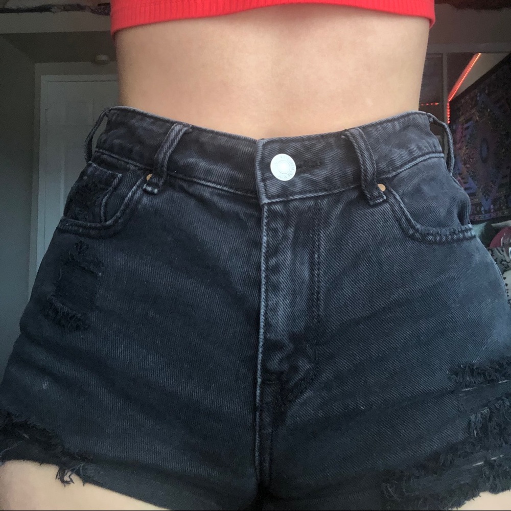 Black denim ripped shorts